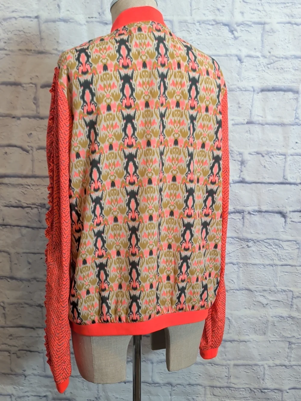Maison Scotch Coral Colorful Patterned Bomber/Varsity Jacket - Size 4